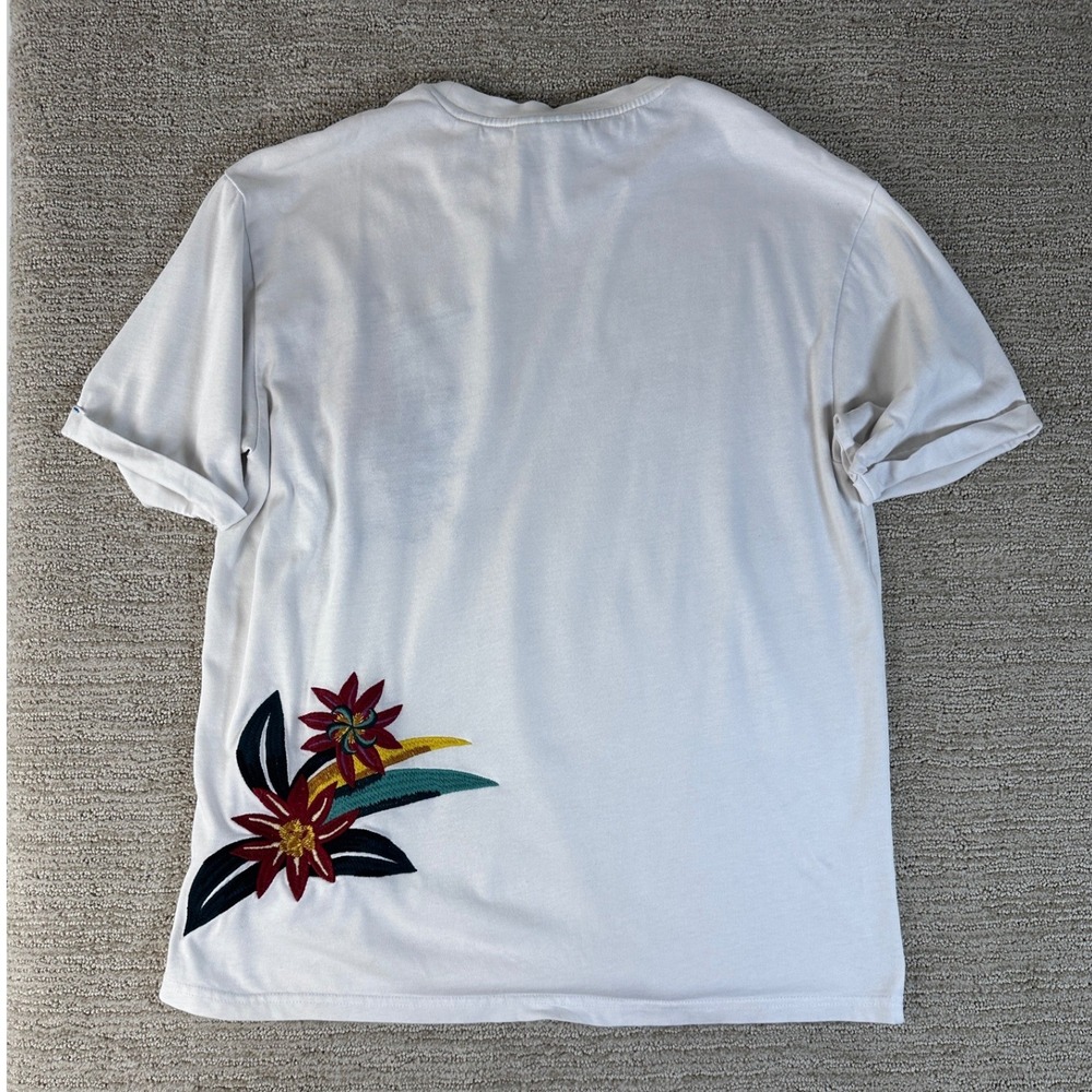 Scotch & Soda White Organic Cotton Floral Embroidered T-Shirt Mens Large - Picture 2 of 14